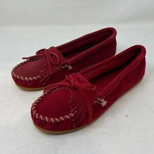 Minnetonka Newport Moc Red Suede Moccasin Shoes‎ Women's Size 6 VTG NEW